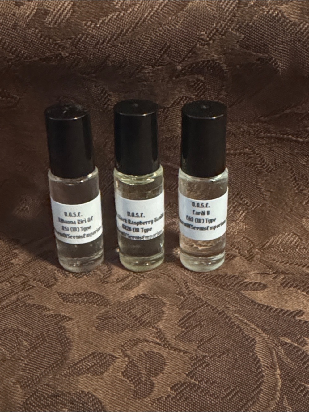 Ladies 3.7 ml Dram Tester Fragrance Trio Clear Glass Rollerball With Black Caps